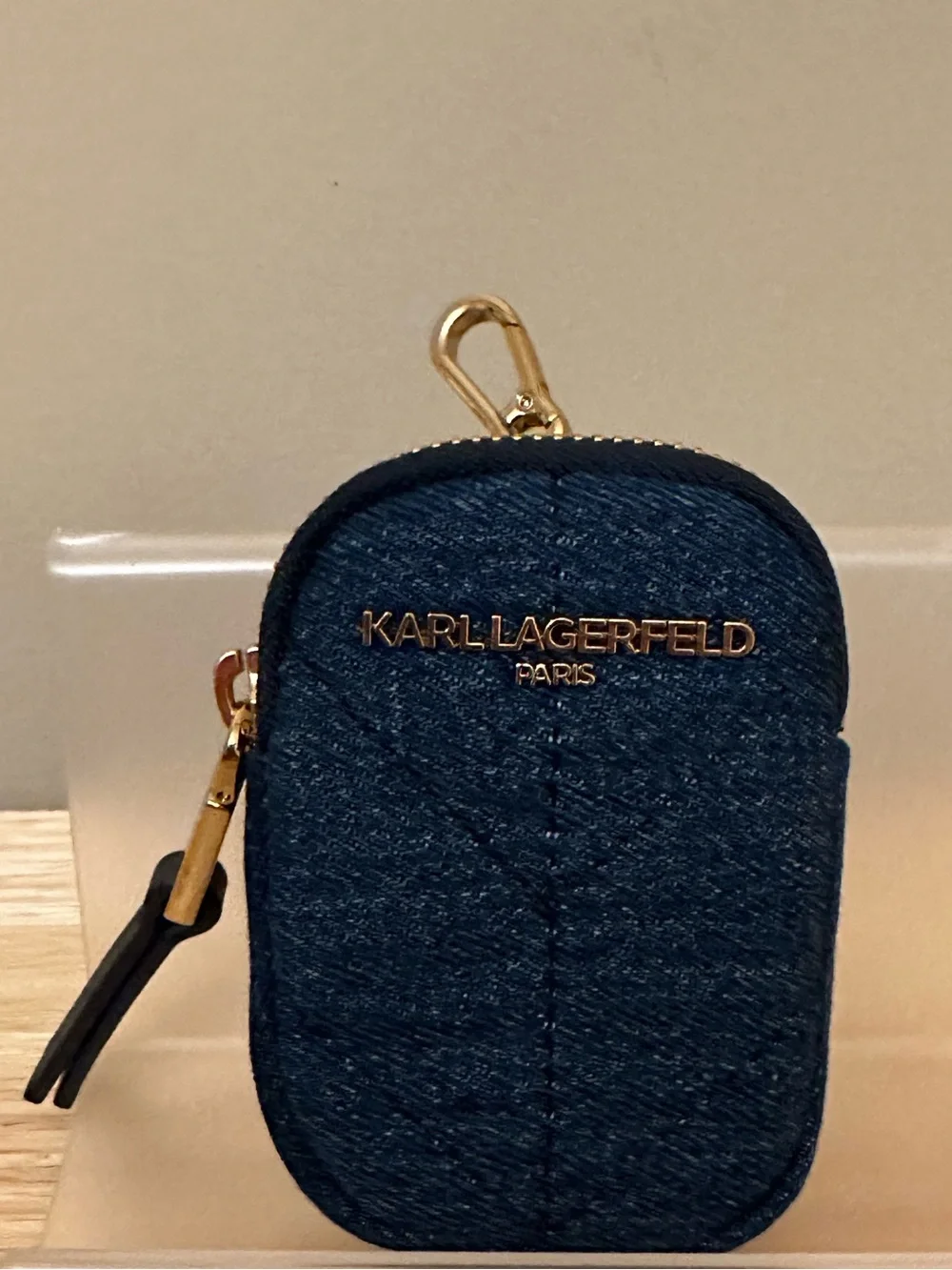 Karl Lagerfeld Navy Quilted Mini Case with Gold Hardware